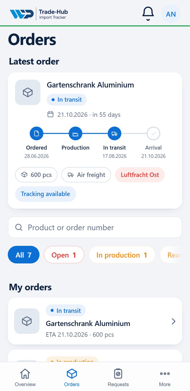 Trade-Hub app on iPhone: order requests